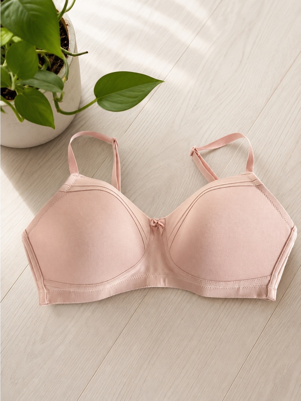Royce Nude Blush Tshirt Sport Bra No Underwire Lined‎ Size 34D Cotton Blend